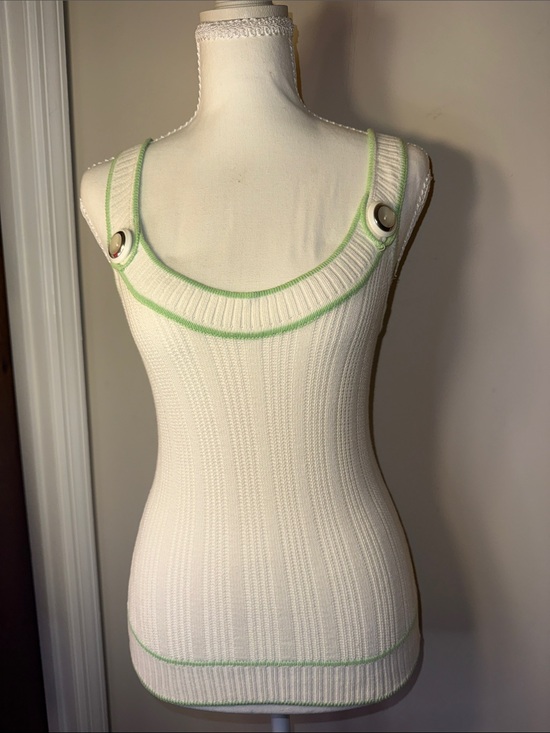 D&G Tops - Archival Vintage D&G White Ribbed Tank with Light Green Trim and Button Details